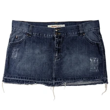 Vintage Y2K Mossimo Denim Micro Mini Jean Skirt Juniors 15 Distressed Raw Hem