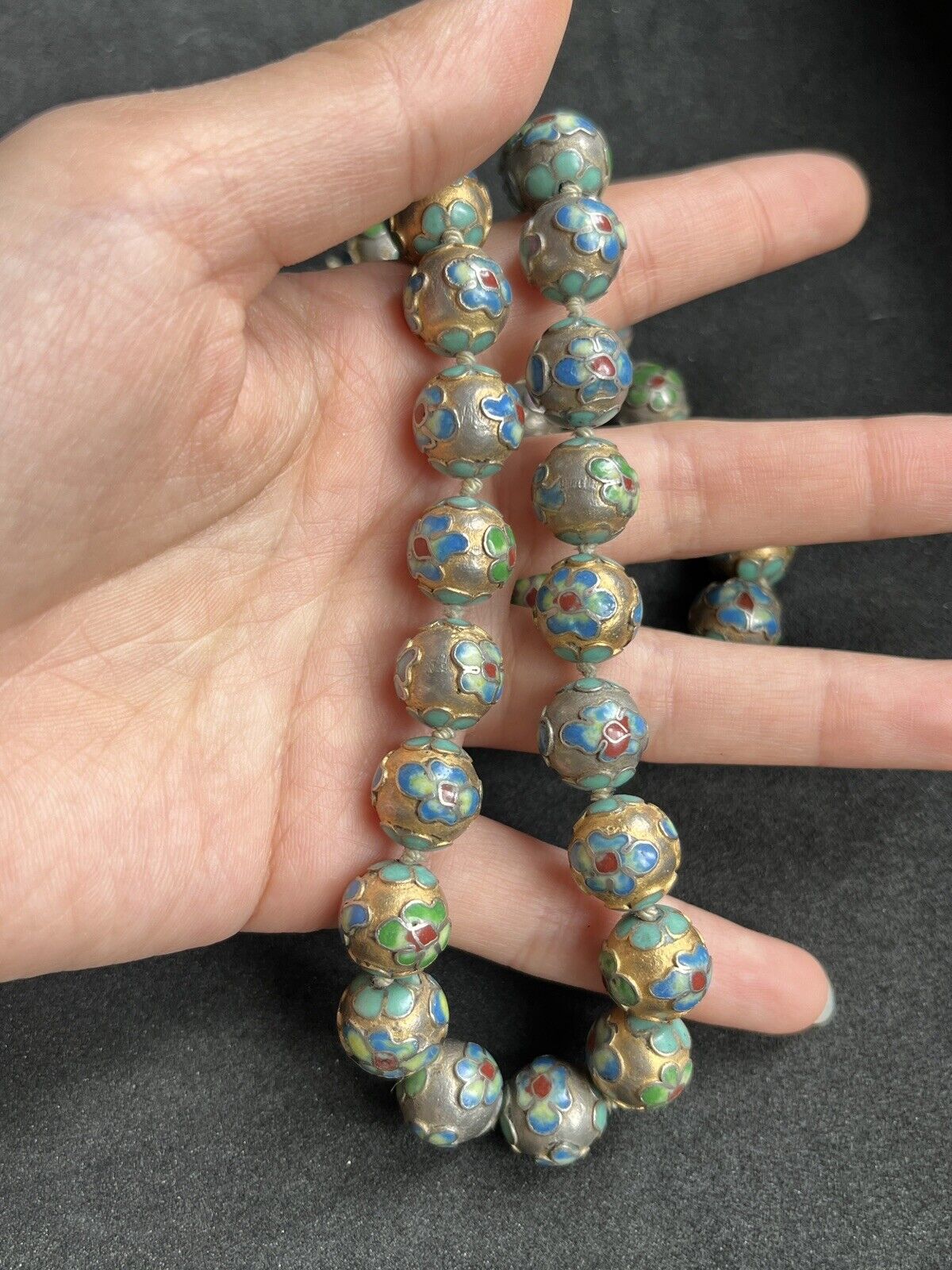 Vintage cloisonne bead necklace Chinese export en… - image 2