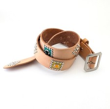 Handmade Natural Leather Studded Bikers Belt Vtg Western Style 38" Men's Japan