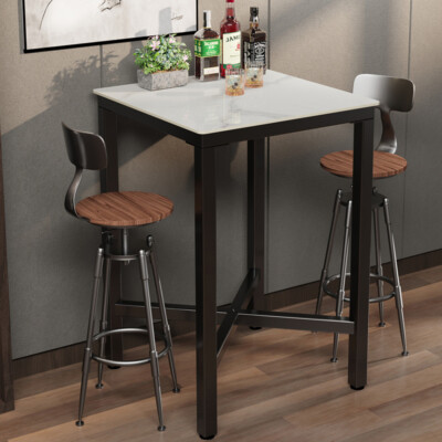 FATIVO Tall Bar Table Square Marble Top Kitchen Counter Pub Club - Main Image