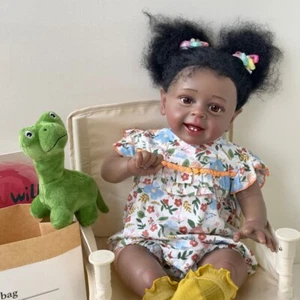 24In Soft Body Handmade Reborn Doll African American Dark Skin Toddler Girl Doll