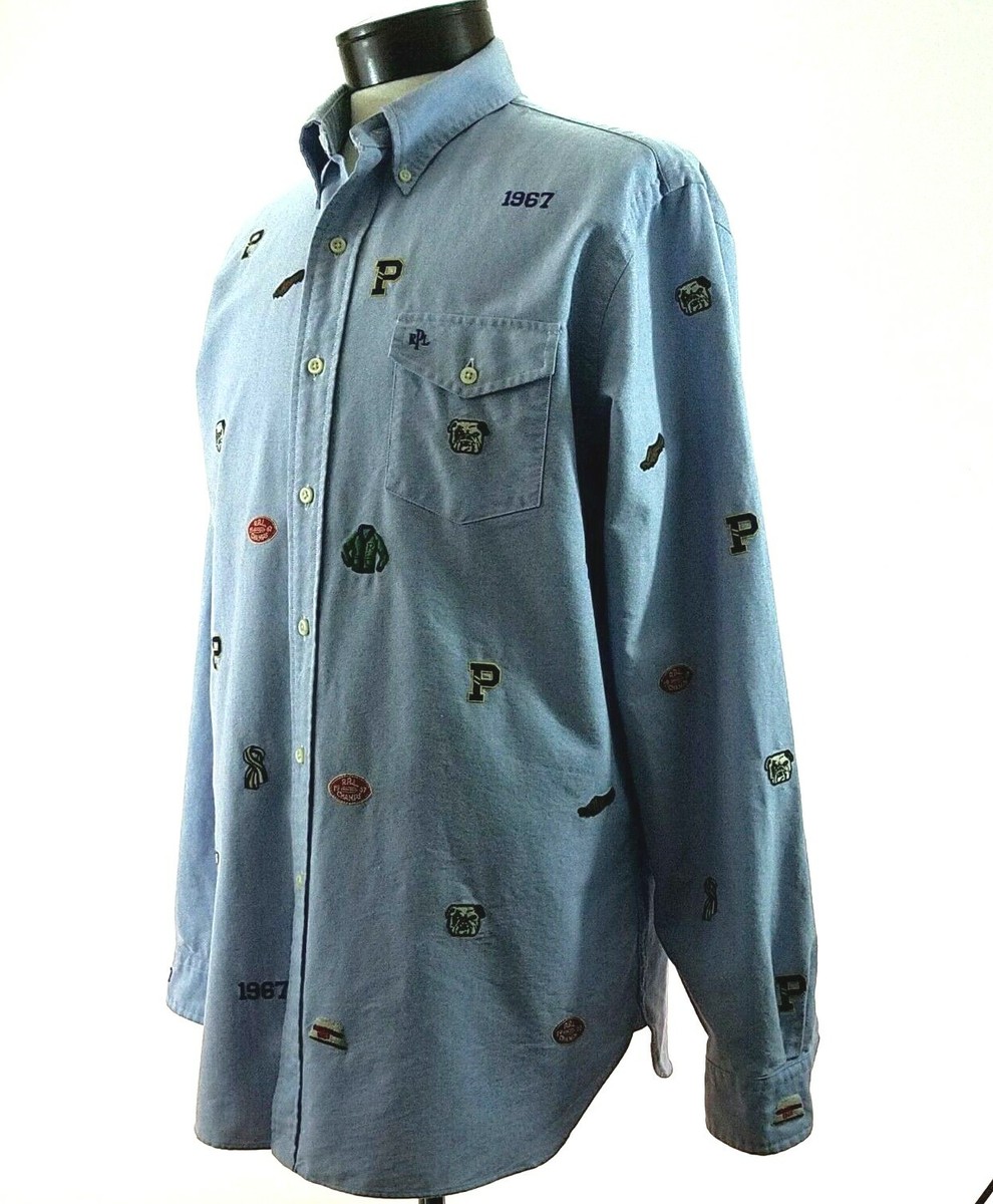 RALPH LAUREN Oxford Shirt Varsity Embroidered Button Down L