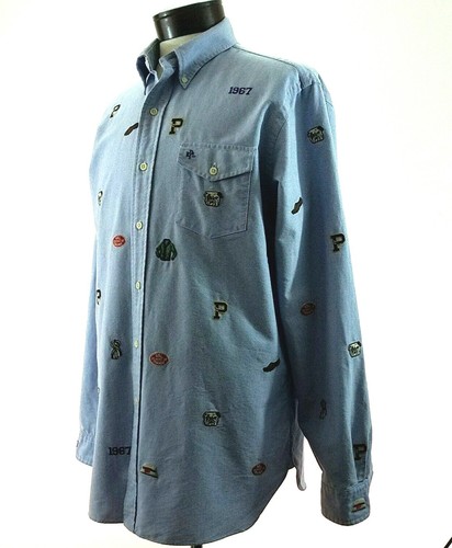 RALPH LAUREN Oxford Shirt Varsity Embroidered Button Down L/S Men's L $168 EUC * - Picture 2 of 11