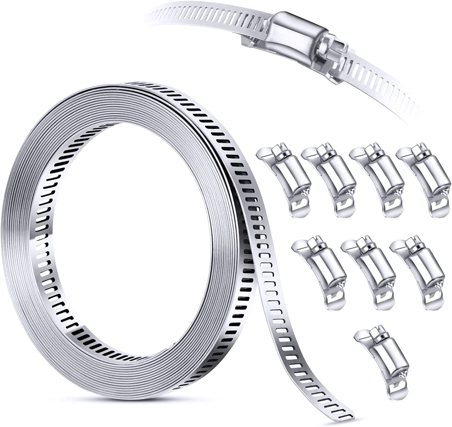 304 Stainless Steel Hose Clamp Assortment Kit DIY, Cut-To-Fit 12 FT Metal Strap+