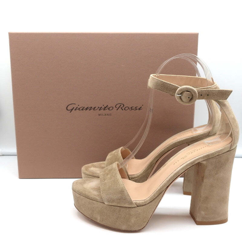 Gianvito Rossi Platform Sandals Bisque Suede Size 36 Ankle Strap 