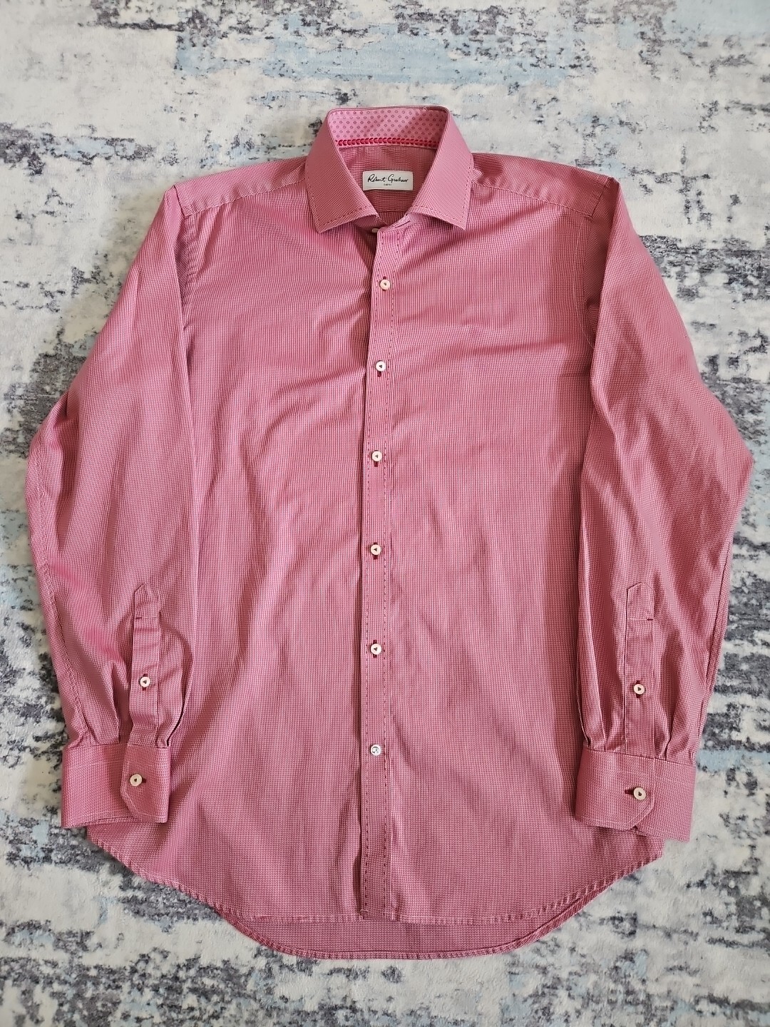 ROBERT GRAHAM MEN Red Geometric Pattern BUTTON Co… - image 1