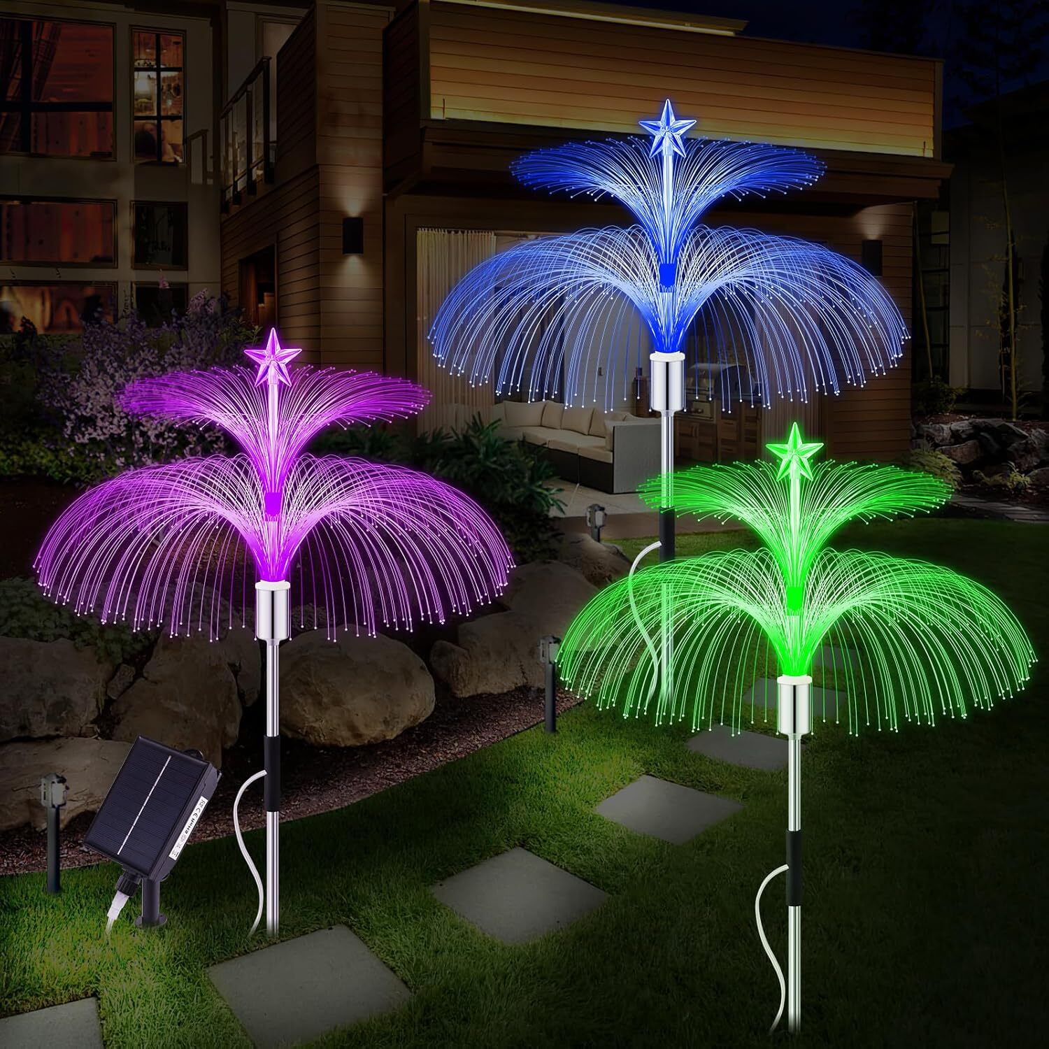 Lot de 3 lampes solaires méduse LED extérieur étanches IP65 multicolores pour allée de jardin