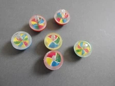 lot of 6 MINI SPINNING TOPS plastic vintage Hong Kong