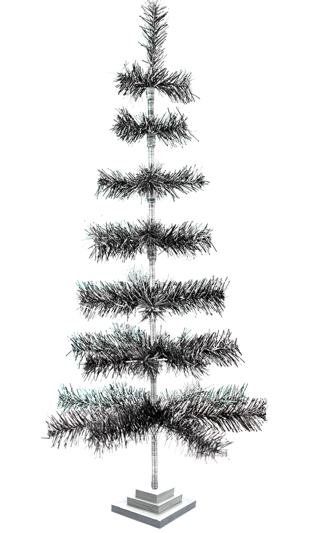 48'' Black/Silver Christmas Tree Tinsel Feather Style Holiday Tree