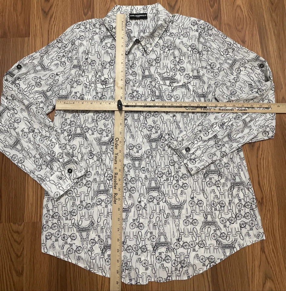 Karl Lagerfeld Shirt Mens Medium Paris Bistro Eiffel Tower Graphic Print - Image 2 of 4