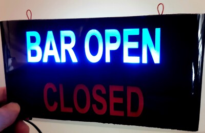 BAR OFFEN GESCHLOSSEN geschaltetes Leuchtschild Kneipe Haus mit 3 Tasten DIM, PULSEFFEKTE