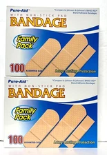 2 Pack Pure-Aid Family Pack Bandages, Compare to Band-Aid, 100ct