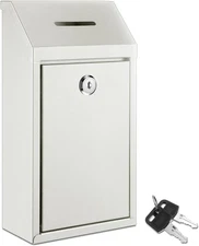 Metal Donation Cash Box Collection Safe Suggestion Box with Lock Wall Mounted Ma