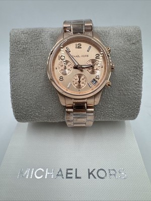 NWT Michael Kors Runway MK7327 Rose Gold Stainless  34mm Women s Quartz Watch 