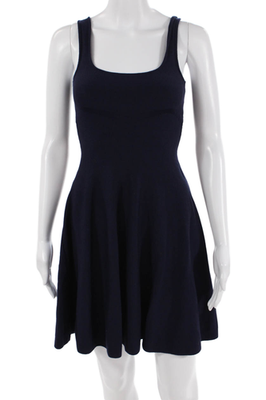 #ad Aqua Women Fit amp; Flare Tank Dress Dark Blue Square Neck Sleeveless Size S $37.49