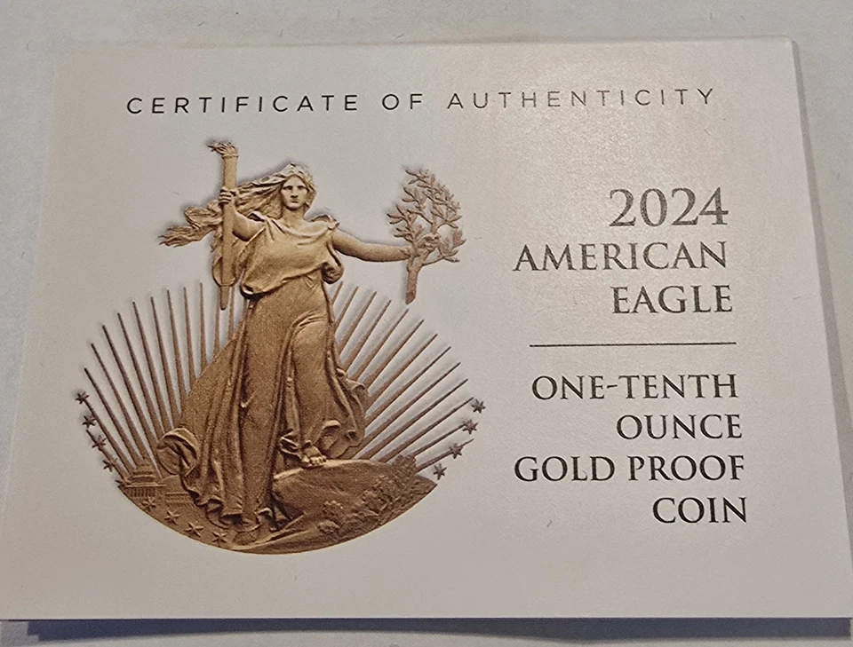 MONEDA A PRUEBA DE ORO ÁGUILA AMERICANA 2024 1/10 CON CAJA Foto 4 de 4