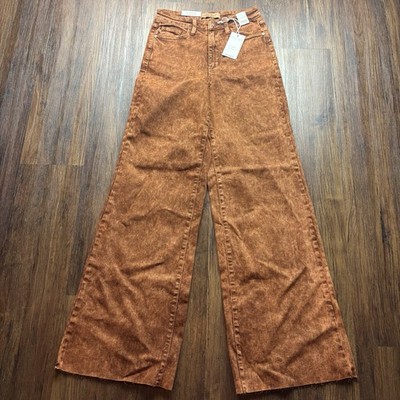 NWT Judy Blue Retro Wide Leg Jeans Garment Dyed Pumpkin Spice Raw Hem Size 5/27