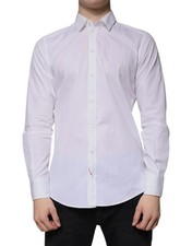 Dolce & Gabbana White Cotton Long Sleeve Formal Dress Men's Shirt