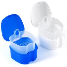 Durable Lightweight Denture Bath Case with Strainer Ideal for Travel 2 Count