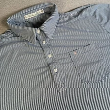 Criquet Men's XXL Blue Striped Golf Preppy Front Pocket Short Sleeve Polo