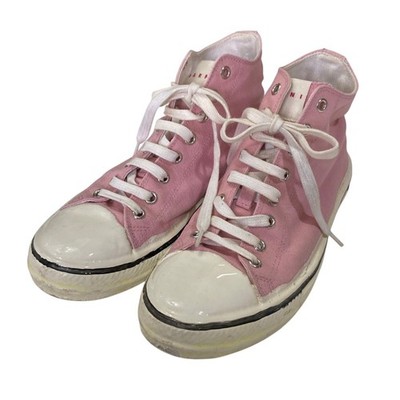 MARNI GOOEY Painted High-Top Canvas Sneakers, Size 38, Pink Women USED