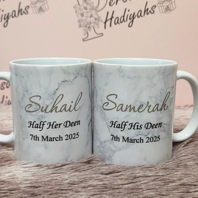 Personalisierte Tassen Hochzeit Nikah Geschenkset Namenstassen Islam Half His Her Deen