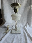 Vtg Milk Glass Hobnail Table Lamp Marble Base Brass & Glass Mid-Century Read Des