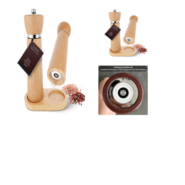 Holz Salz PfeffermüHle Set 21 Cm - Keramikmahlwerk, NachfüLlbar-image