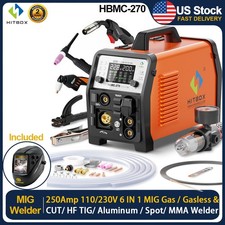 6IN1 Welder 250A Aluminum Plasma Cutter Combo TIG/MMA/MIG Gas Flux Core 110/230V