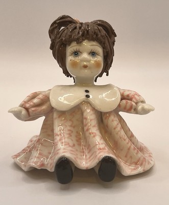 Vintage Spaghetti Hair Lino Zampiva Porcelain Girl Figurine Pink Dress Pigtails