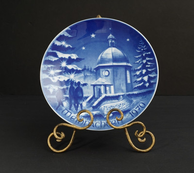 Bareuther Weihnachten 1970 Stille Nacht Kapelle Blue Christmas Plate 7.75''