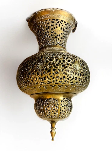 Vintage Pierced Brass Moroccan Persian Pendant Teardrop Hanging Light 19"