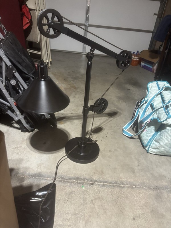 Black Metal Adjustable Desk Lamp, Pull Chain, Corded, Dome Shade