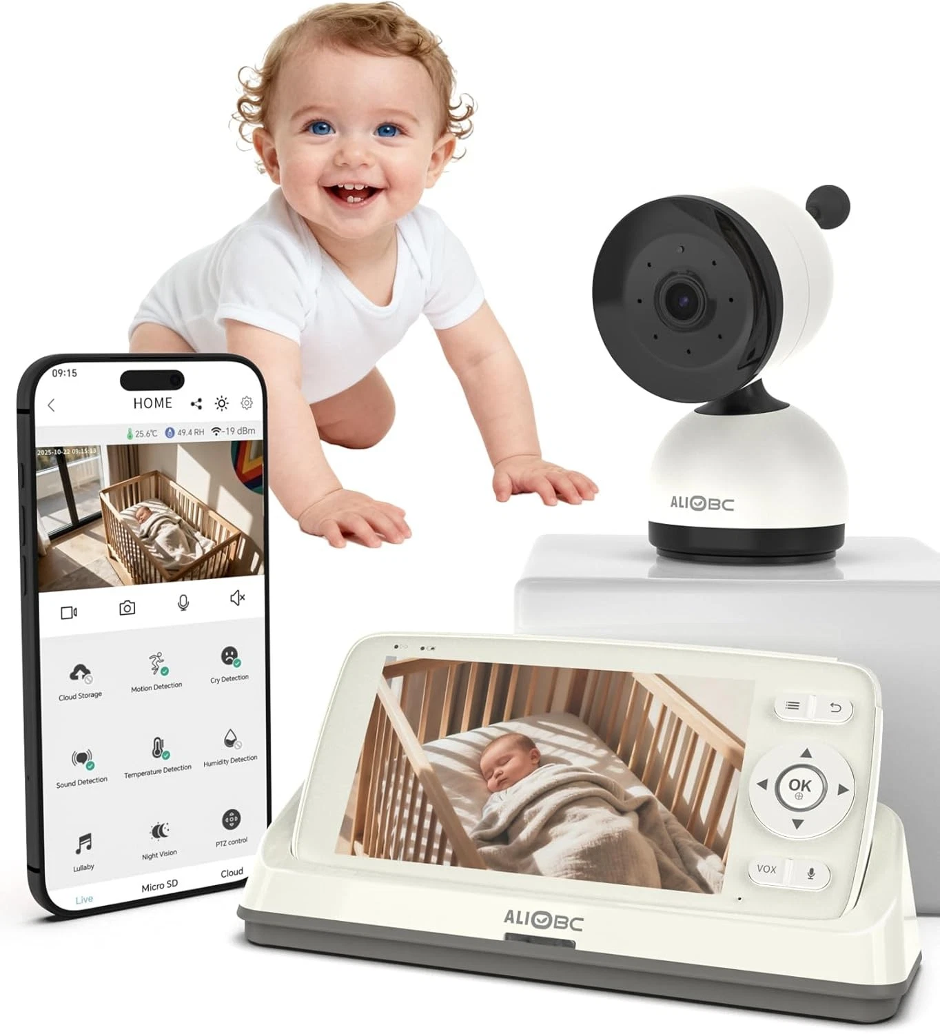 WiFi Baby Monitor AI Smart Cry Detection 1000ft Range
