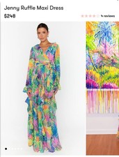 show me your mumu Jenny Ruffle Maxi Dress Small Vibrant colorful chiffon