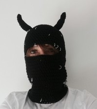 Balaclava Ski Mask Passamontagna Corna Diavolo Uncinetto Crochet Punk Rave Style