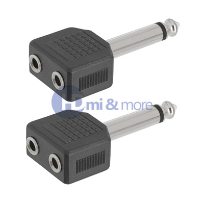 2x 1/4'' 6.35mm Mono Plug Adapter to 2-way 3.5mm Mono Jack Headphone Y Splitter
