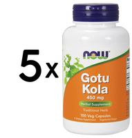 5 X Now Foods Gotu Kola, 450Mg - 100 Vcaps (93,98 Eur/Kg)