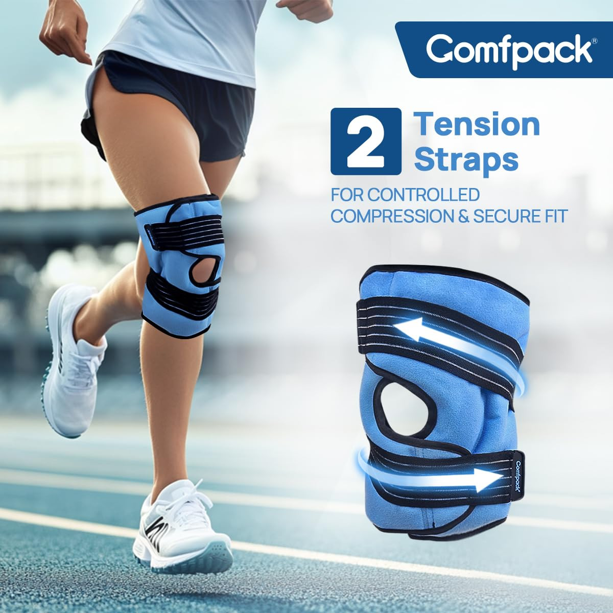 Knee Ice Pack Wrap for Sports Injuries with Compression Straps, Reusable Cold Ge