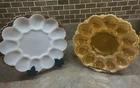 2 Anchor Hocking Fire King "Peach Lustre Plus White Deviled Egg Plate.