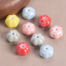 50pcs Pumpkin Rondelle Shape 13x10mm Glazed Ceramic Porcelain Loose Beads Lot