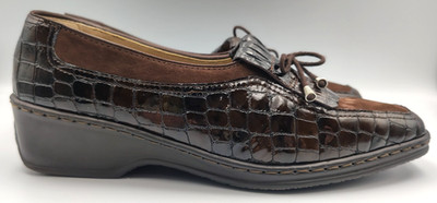 Slip-On Comfort Loafer Shoe Brown Croc Embossed Women' US 10.5 ARA Germany