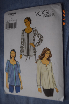 Vogue V9086 Tops 3 Different Styles Sizes 8-10-12-14-16 Uncut