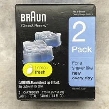 Braun Clean & Renew Refill Cartridges Shaver Cleaner Solution Lemon Fresh 2-Pack