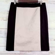 Ann Taylor Black Cream Colorblock Stretch Pencil Skirt Knee Length Career Size 8