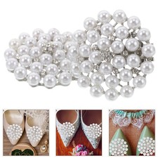 2pcs Pearl Rhinestone Floral Shoe Decoration Detachable Bling Charm Clips