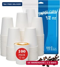 MOUMOULIFE 12 oz Disposable Paper Coffee Cups, 100 Count - Leak-Resistant White