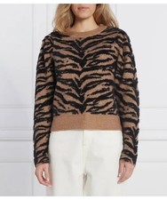 DKNY Sweater Women Size X Small Animal Print Tiger Stripe Pattern Crewneck Brow
