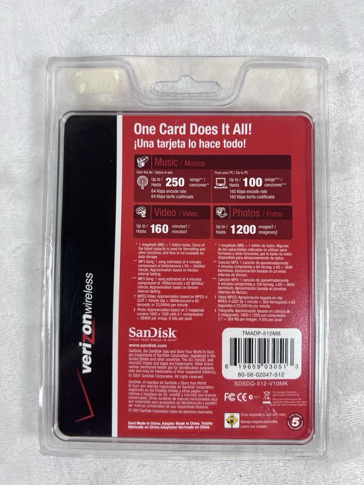 VERIZON SanDisk 512 MB Memory Card 3 in 1 With Adapters SD Micro SD Read Desc - Image 2 of 2