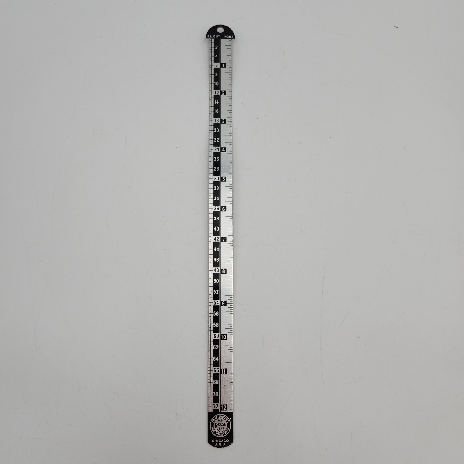 Vintage H.B. Rouse & Co. Timesavers for Printers 6 And 12 Pt. Aluminum Ruler
